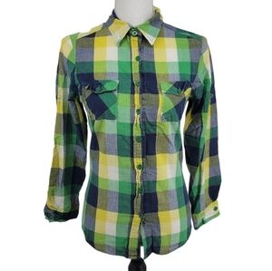 BETTER‎ B Green/Yellow Plaid Shirt 100% Cotton Size M